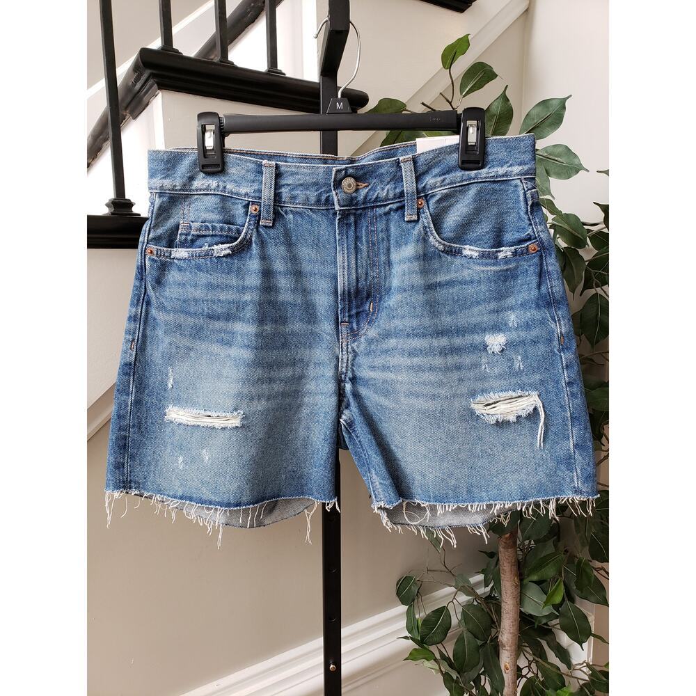 Old Navy Cut Off Shorts Women 4 Blue Denim Distressed High Rise Slouchy Straight